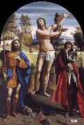 Giovanni Battista Ortolano, Saint Sebastian with Saints Roch and Demetrius